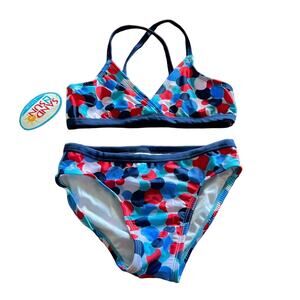 Sand N Sun Girls 2 pc Bikini Red, White & Blue Dot Print Girls Large 10/12 NWT